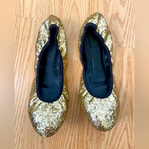 Forever 21 gold flat ballet shoes, size 8